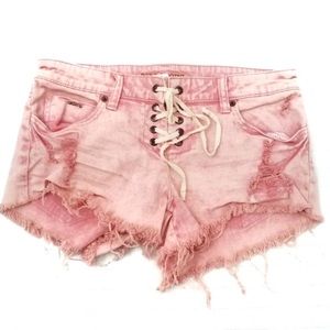 BIllabong Pink Lace Up Frayed Distressed shorts